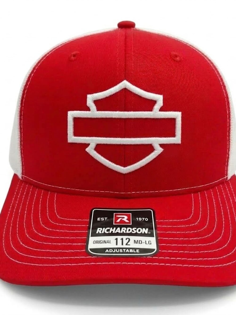 Retro Harley Davidson Hat Bar Shield Red White Richardson 112 Biker Snapback USA